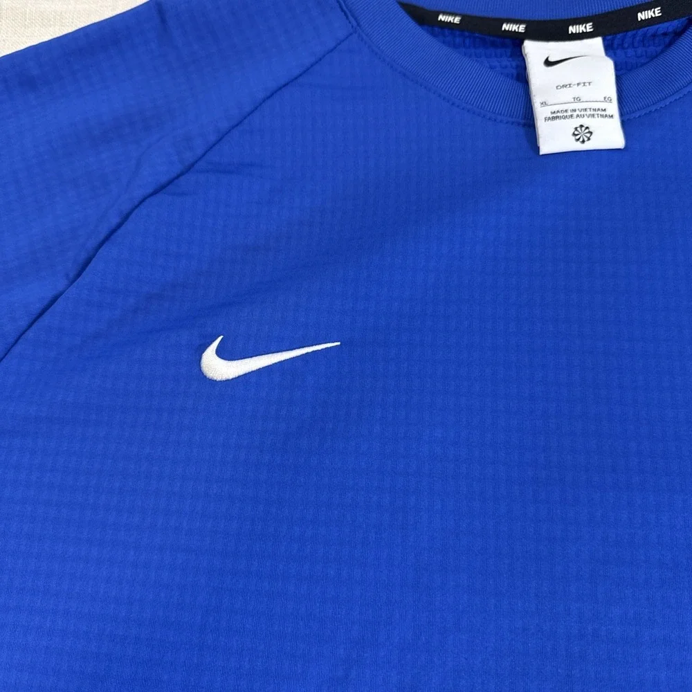 Nike Dri Fit Pregame Top Mens XL Blue Logo Warmup Pullover Training Sweatshirt